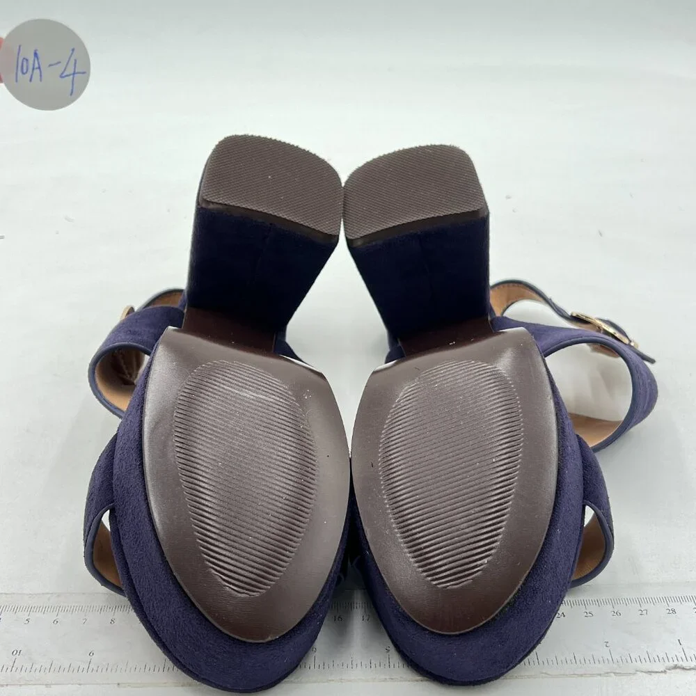FOWT Navy Open Toe Platfrom Sandals Chunky Heel Slingbacks Buckle Wide Band Shoe - Picture 7 of 8